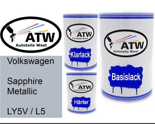 Volkswagen, Sapphire Metallic, LY5V / L5: 500ml Lackdose + 500ml Klarlack + 250ml Härter - Set, von ATW Autoteile West.